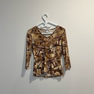 Nygård | vintage 90s style womens small baroque long sleeve v-neck v-neck shirt